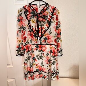 re:named Floral Long Sleeve Dress with Bow